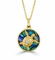 Sea Turtle Necklace - Abalone & Diamond