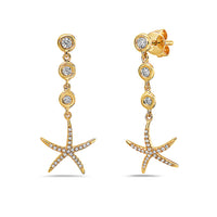 Diamond Starfish Dangle Stud Earrings